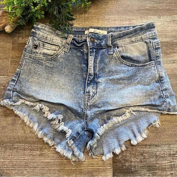 KANCAN Frayed Hem High Rise Daisy Duke Cut Off Jean Shorts, Size 9/28 - Picture 1 of 14